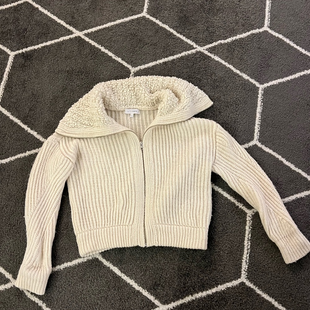 INTERMIX Cream Textured full zip Knit Sweater